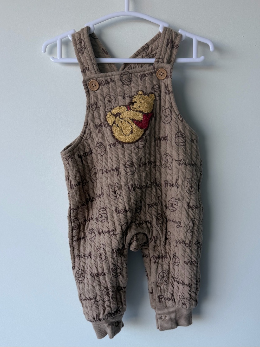 Disney Baby Brown Quilted Pooh Applique Overalls 0-3M